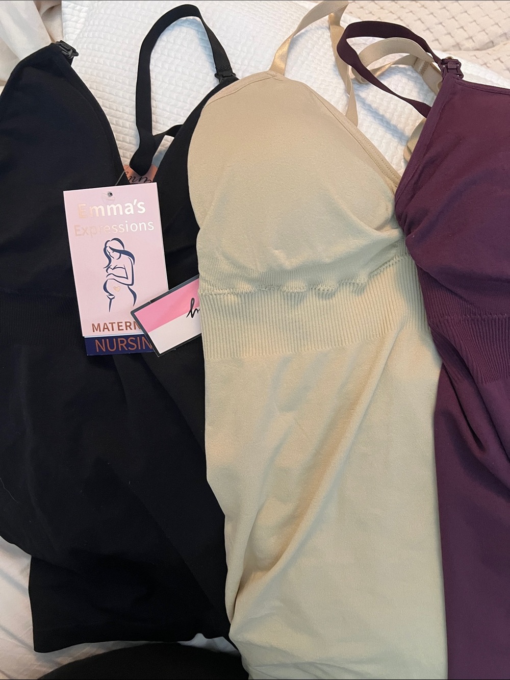 Emma’s Expressions 3-Pack Nursing Camisoles - Black, Cream, Plum. 3 X $32.00 OBO